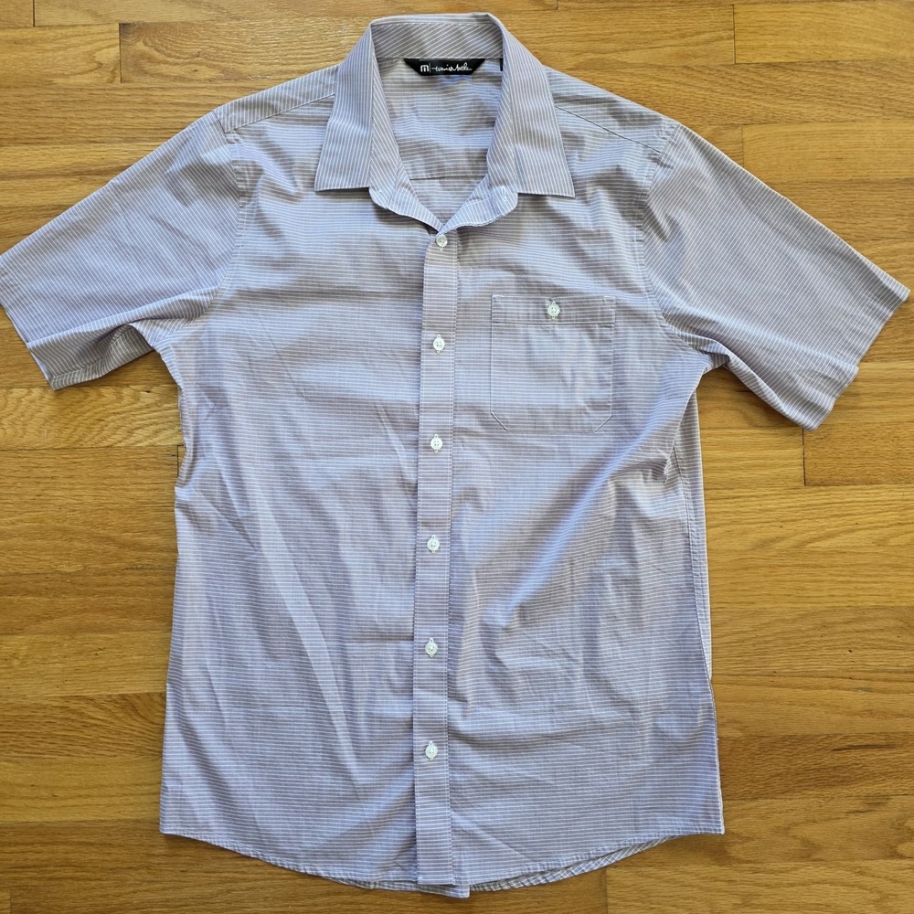 Travis Mathew Button Up Shirt Sz Medium Performance Removable Collar Purple